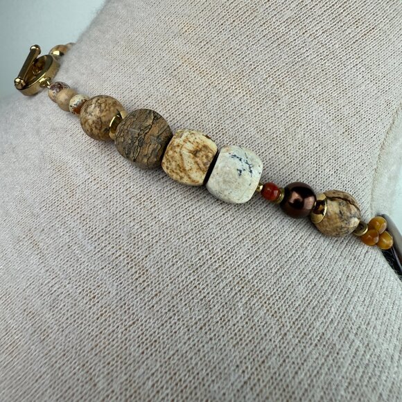 Chunky Jasper Stone MOP Beaded Necklace 22.75" - Picture 6 of 8